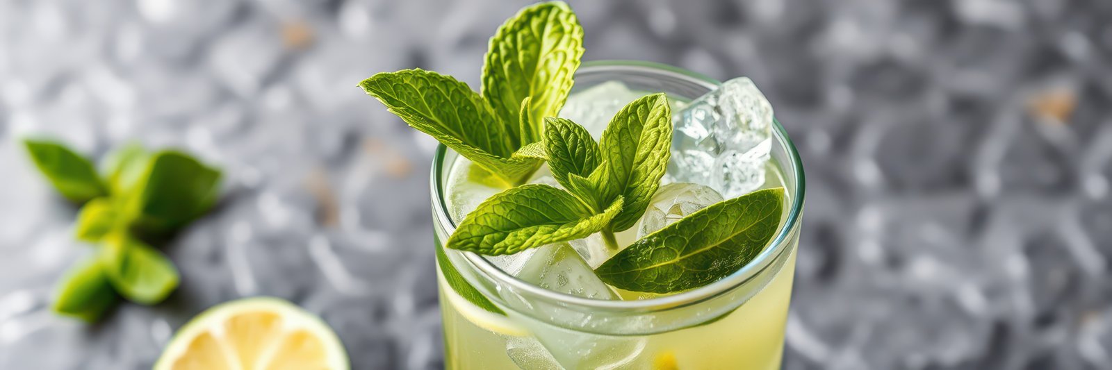 Refreshing mint lemonade served in a glass with ice, garnished with mint leaves, perfect for summer afternoons